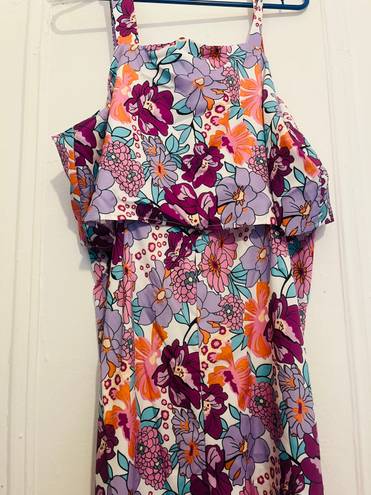 Floral Print Jumpsuit Purple Size XL