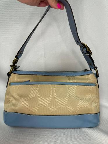 Coach Blue & Tan Legacy Double Pockets Turn Lock Satchel Canvas & Leather #13102