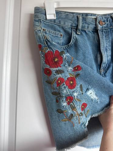 ZARA Basics Embroidered Jean Skirt