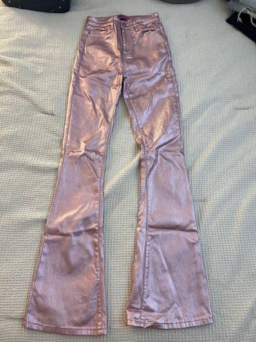 Edikted Metallic Pink Faux Leather Flared Pants