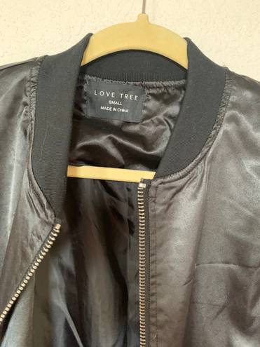 Love Tree Black Satin Lattice Bomber Jacket