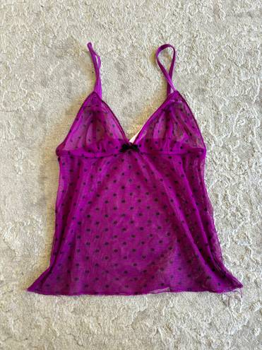 Natori Y2k  intimates purple sheer polka dot baby doll lounge tank top