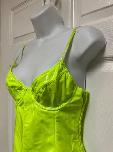 Tic Toc Lime Vinyl Open Back Underwire Mini Dress