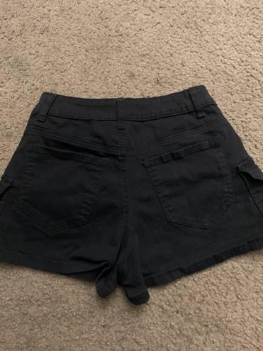 Forever 21 XS Black High Waisted Jean Cargo Pocketed Micro Shorts