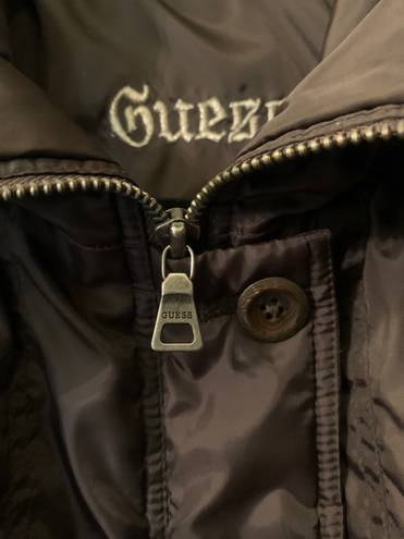 Guess Medium Cargo Y2K Style Embroidered Pocketed Zip Up Collared Puffer Jacket