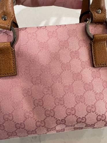 Gucci Pink GG Canvas And Leather Trim Handbag Vintage