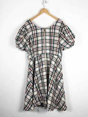 Krass&co Ivy City  Molly Plaid Flare Dress 1X Puff Sleeves Knee Length Plus Size