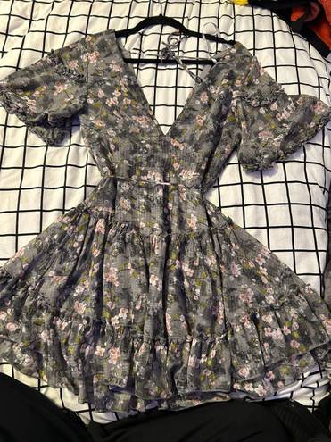 Saints + Secrets Gray Flower Print Dress