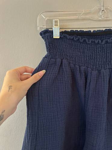 Navy Blue Wide Leg Waffle Knit Linen Pants