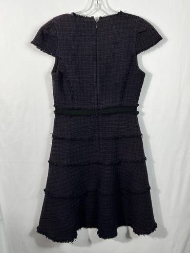 Rebecca Taylor Deep Purple Tiered Tweed Knit Fit & Flare Cap Sleeve Dress 6