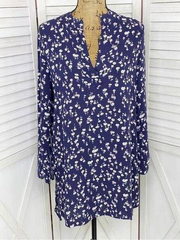 In Bloom Floral Bell Sleeve Tunic Shirt Dress Blue White Small