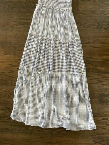 Bebop Blue and White Gingham Maxi Dress Tiered Smocked Bust Shoulder Tie Strap