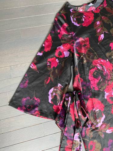 Dennis Basso Dennis By  Womens Size XL Silky Dress Black Pink Floral