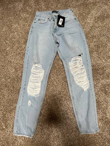 Pretty Little Thing Shape Light Wash Denim Extreme Rip Boyfriend Jeans