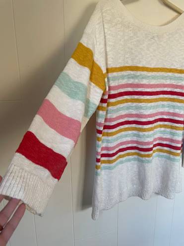 Talbots Plus Boatneck Sweater 3/4 sleeve cream rainbow stripe Women’s size 1X