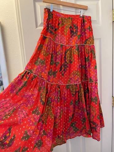 Farm Rio Banana Flowers NWT Tiered Ruffle Floral Maxi Skirt