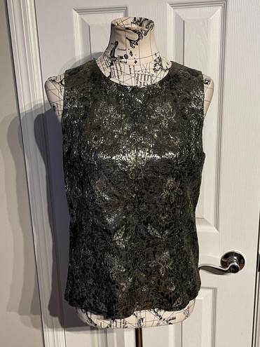 DKNY Brocade Wool Jacquard Metallic Shiny Whimsygoth Formal Evening Tank Floral Sleeveless Top Women's Size 12 Blouse