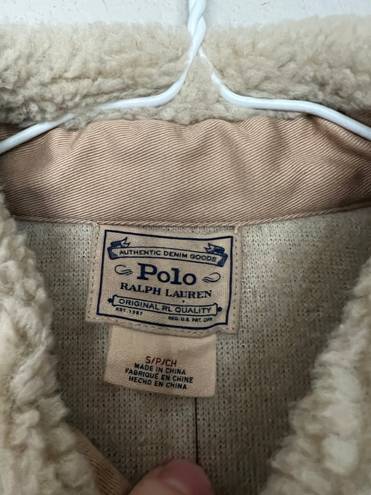 Polo Ralph Lauren Womens Teddy Sherpa Shearling Tan Jacket SMALL