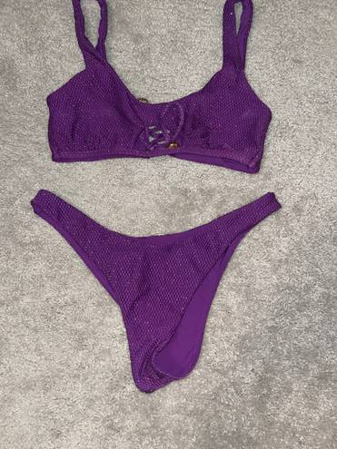 Luli Fama Purple Ocean Scoop Neck cut out top and bottom bathing suit set by -new