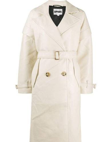 Apparis Kiera Faux Leather Trench Coat in Ivory Large