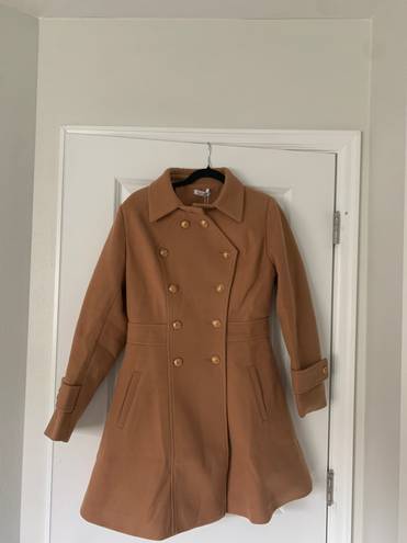 ELESOL Women Tan Wool Coat Pea Coats Double Breasted Thick Dress Coats A Line Size M