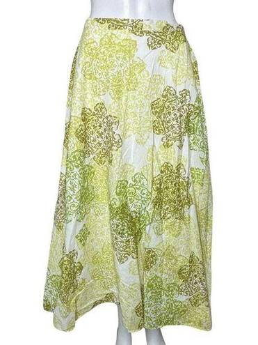 Coldwater Creek  Skirt Women Medium Green White Medallion Print Midi Boho Peasant