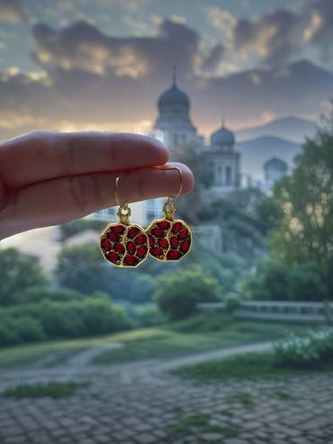 “Persephone” Greek Goddess Pomegranate Seed Garnet Stone Halved Fruit Earrings Multiple