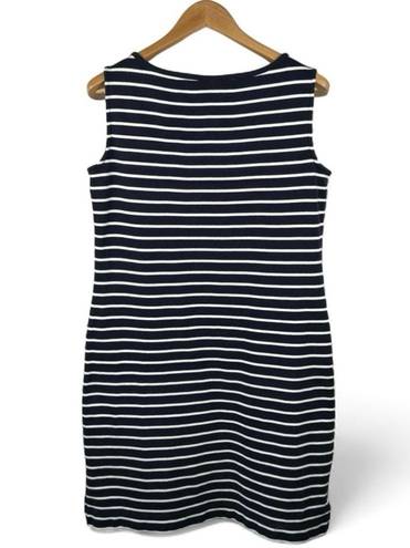 Talbots  Nautical Dress Sleeveless Striped Navy Dress With Red Accent Size Small