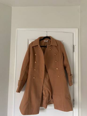 ELESOL Women Tan Wool Coat Pea Coats Double Breasted Thick Dress Coats A Line Size M