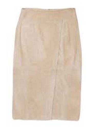 Vince   Suede Leather Faux Wrap Midi in Marzipan Beige Size 6