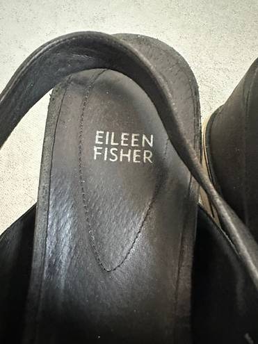 Eileen Fisher Woman’s Black Wedge Nubuck Leather Buckle Strappy Sandals, Sz 10