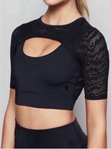 Good American  Black Midnight Mesh Top Long Line Activewear Sports Bra 0 XS NWT