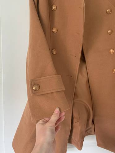 ELESOL Women Tan Wool Coat Pea Coats Double Breasted Thick Dress Coats A Line Size M