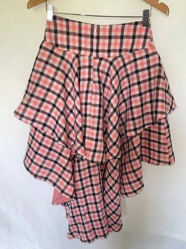 Coral Plaid High Low Skirt Pink