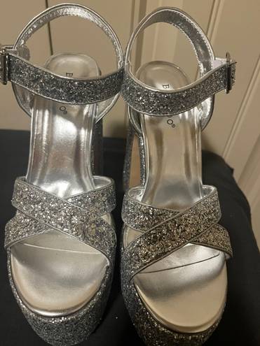 Bamboo Platform Silver Sparkly Heels