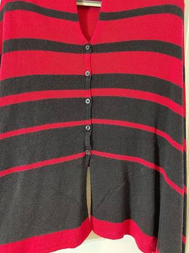 Chico's Chico’s Red Black Striped Button Down Poncho Ruana Size Small