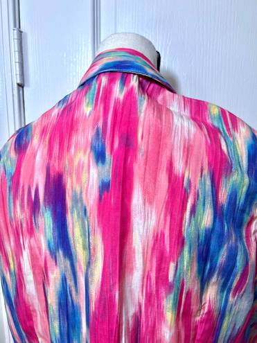 Lemon Grass Studio Lemongrass Sleeveless Collared Button Down Shirt size L Pink Blue Multicolor