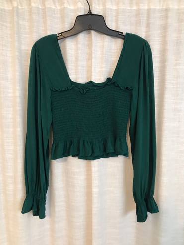 BP Evergreen Smocked Cropped Peplum Top