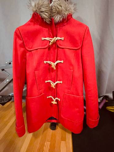 American Eagle Outfitters Red Coat with Faux Fur Hood (Like New Condition)