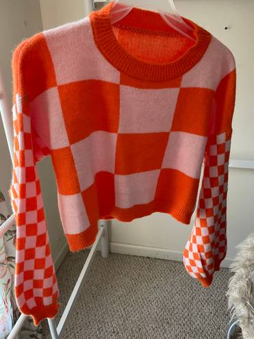 Cropped Checkered Sweater / Cardigan Orange