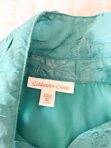 Coldwater Creek Blue Crinkle Shimmer Button Down Blouse Size Large Petite