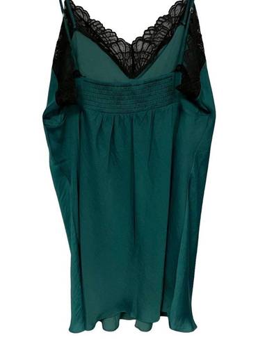 Natori Josie  Lingerie Satin Green Lace Trim Chemise Slip Size XL