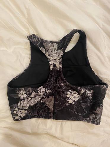 Zella Stardust Racerback Black and White Floral Sports Bra Size M