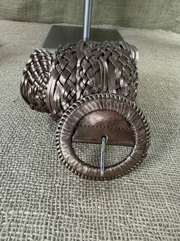 Womens Wide Bronze Metallic Woven Belt Size M