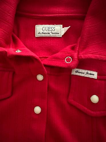 Guess Red Cropped Top Long Sleeve Button Up Shirt Women 😘