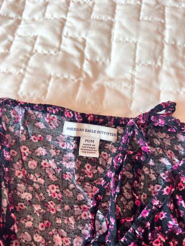 American Eagle Black And Pink Floral Romper Size Medium