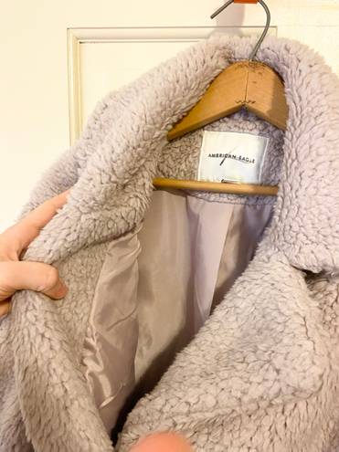 American Eagle NWOT  purple/gray long teddy jacket