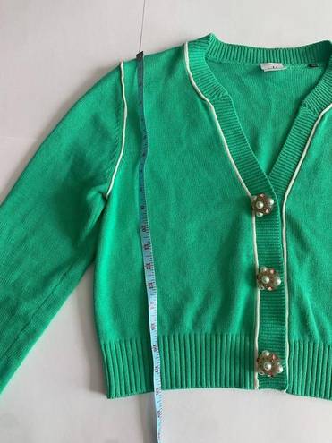 CAbi  Wallis Retro Cropped Burst of MintJulep Green Cardigan Embellished Buttons