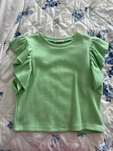 ZARA green ruffle shirt