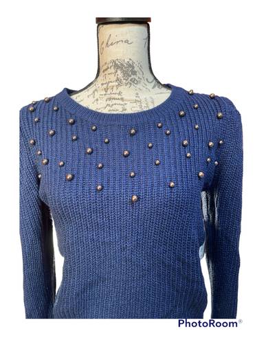 a.n.a a new approach Blue Long Sleeve Pearl Knitted Sweater, Small